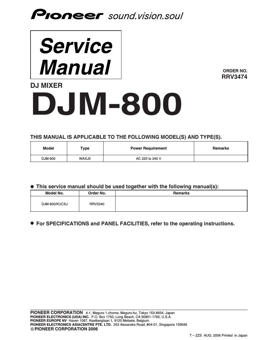 pioneer djm 800 service manual