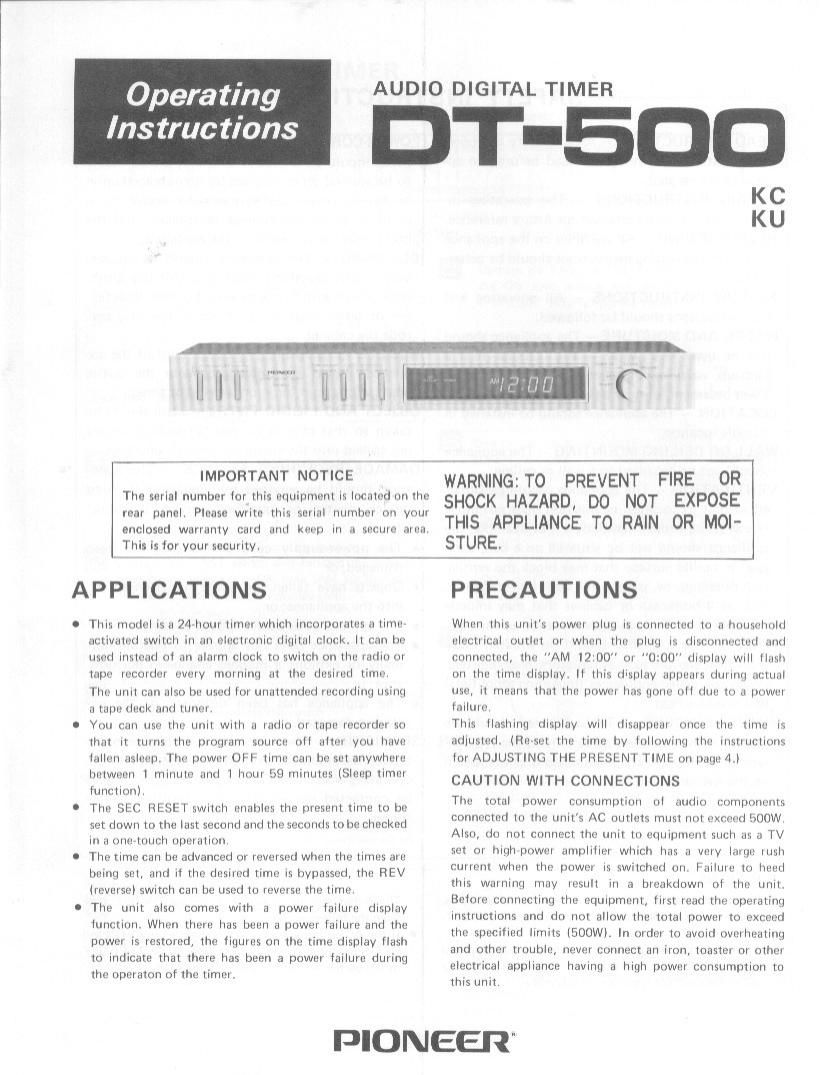 pioneer dt 500 owners manual