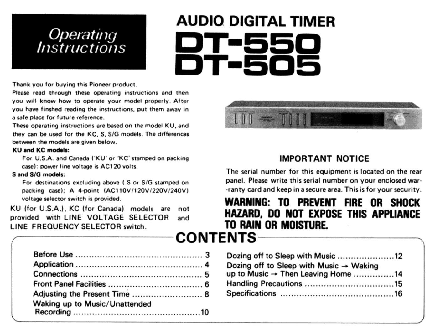 pioneer dt 550 owners manual