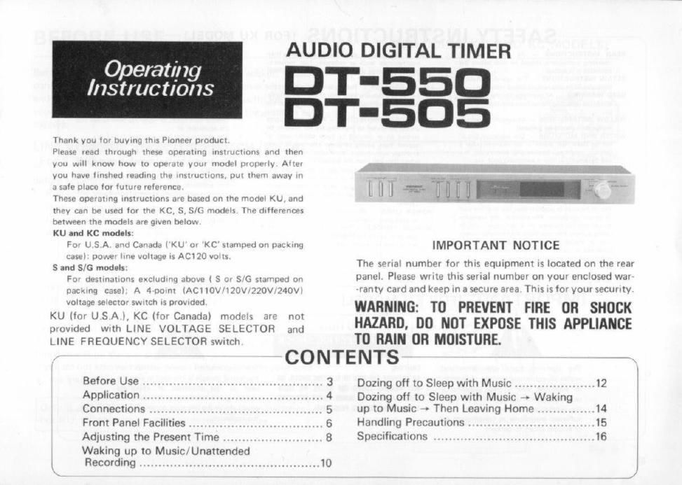pioneer dt 550 owners manual 2