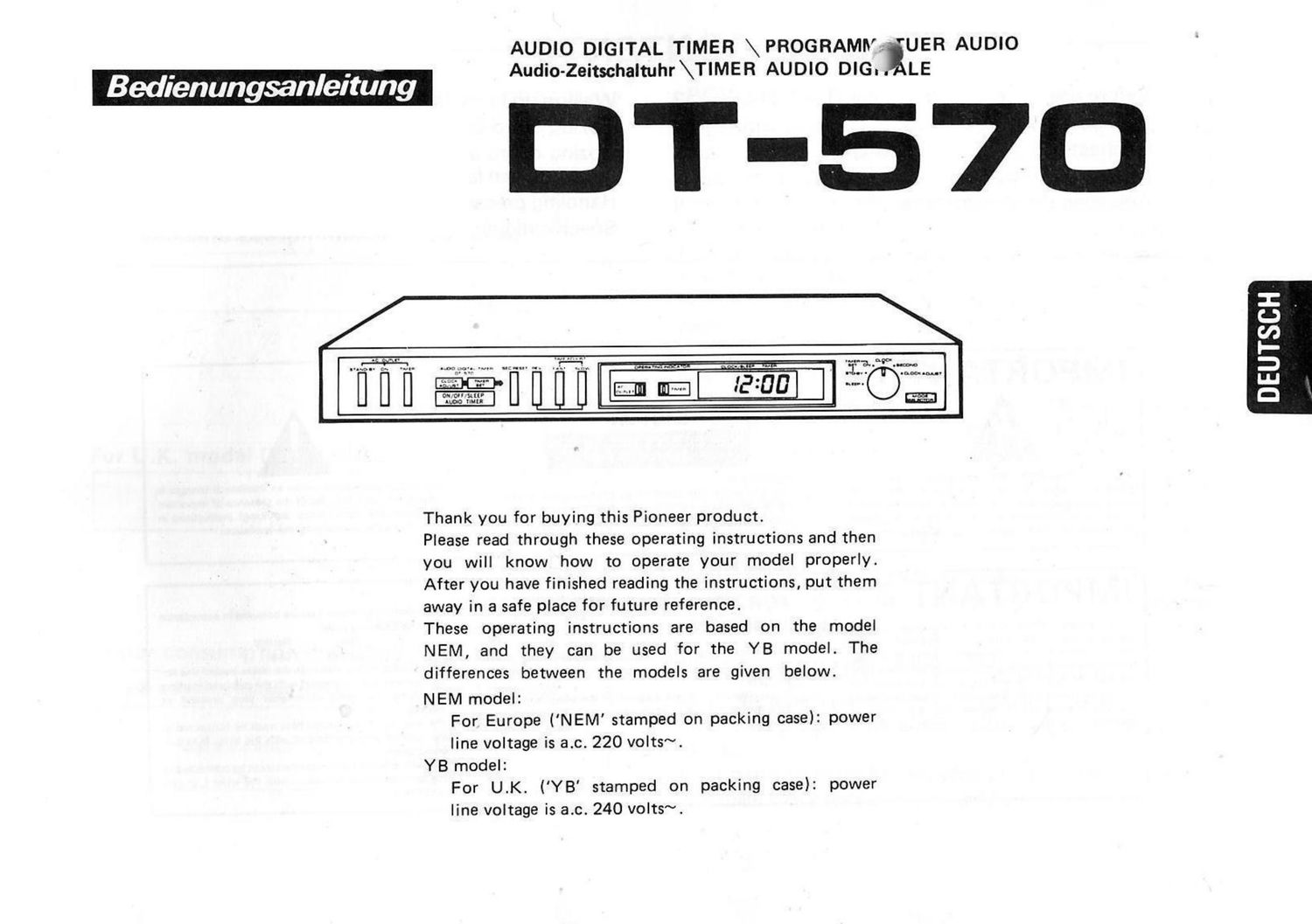 pioneer dt 570 bedienungsanleitung