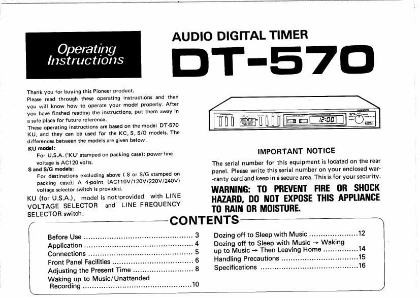 pioneer dt 570 owners manual