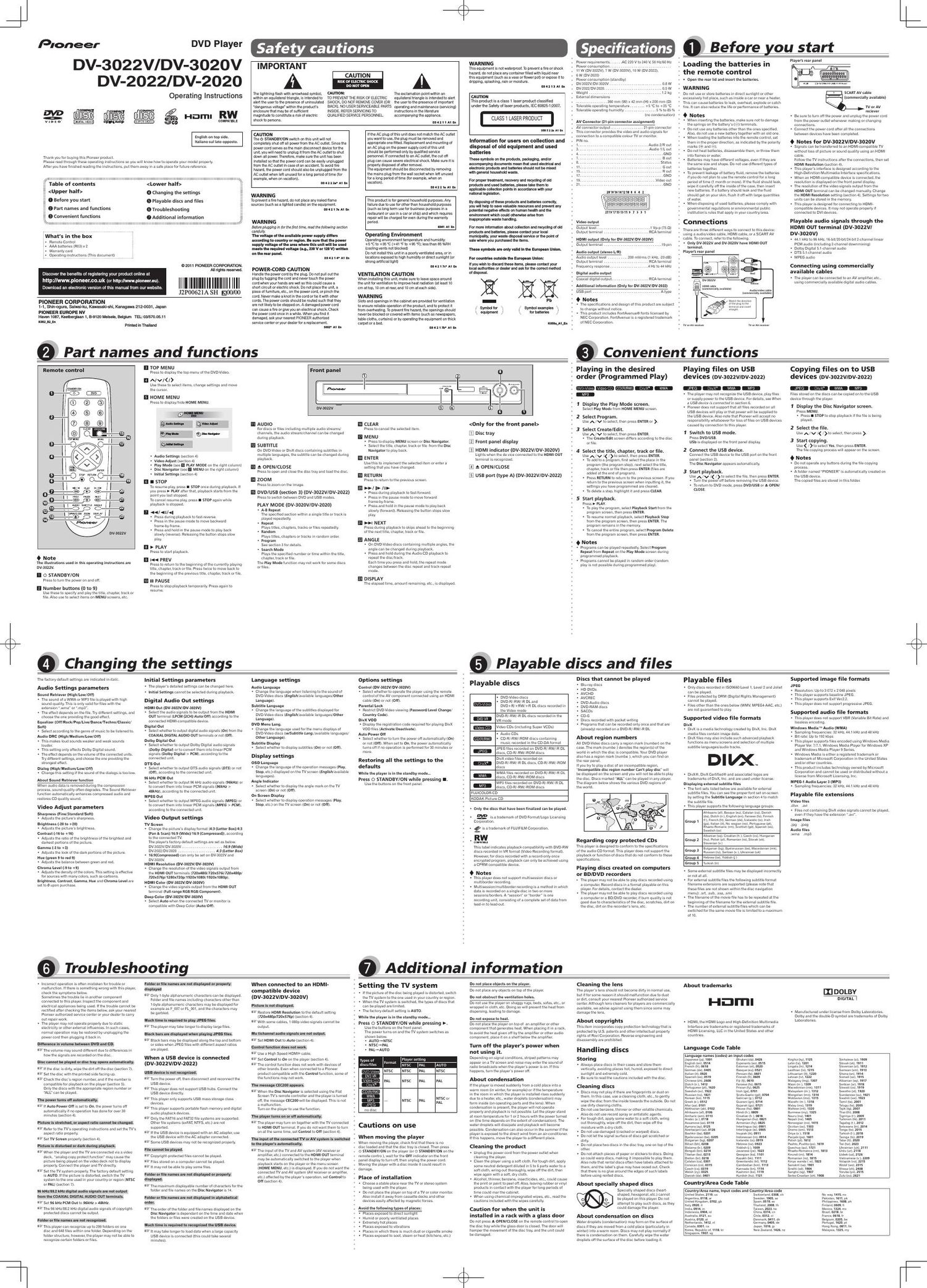 Pioneer DV 3020V Owners Manual