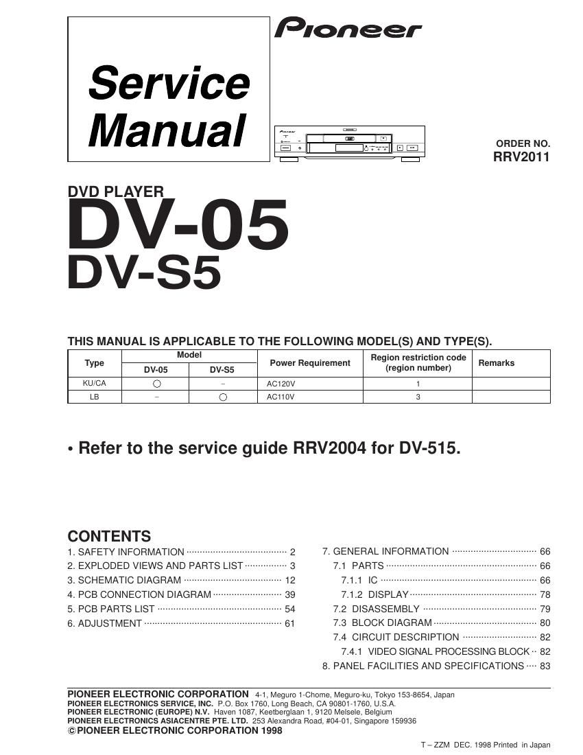 pioneer dv 05 service manual