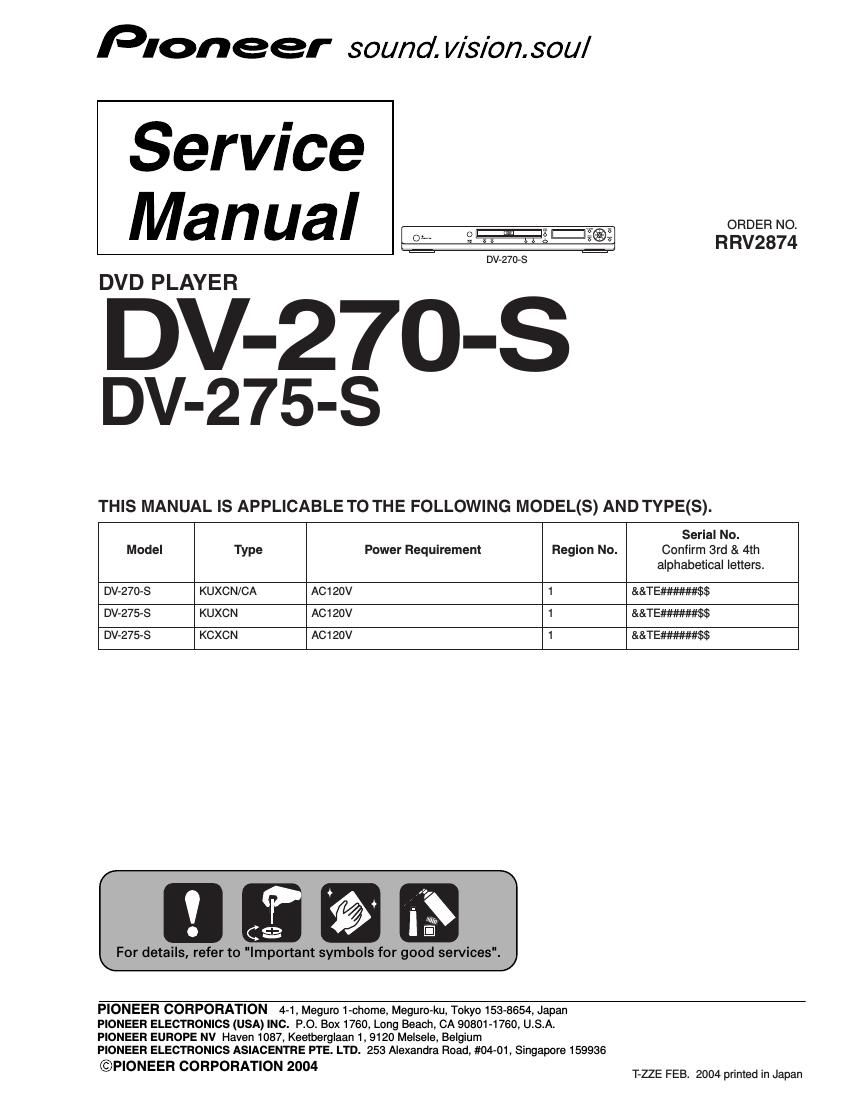 pioneer dv 270 service manual