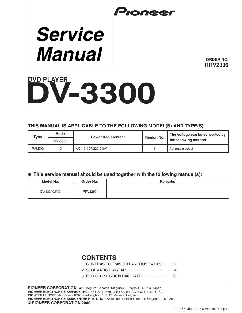 pioneer dv 3300 service manual