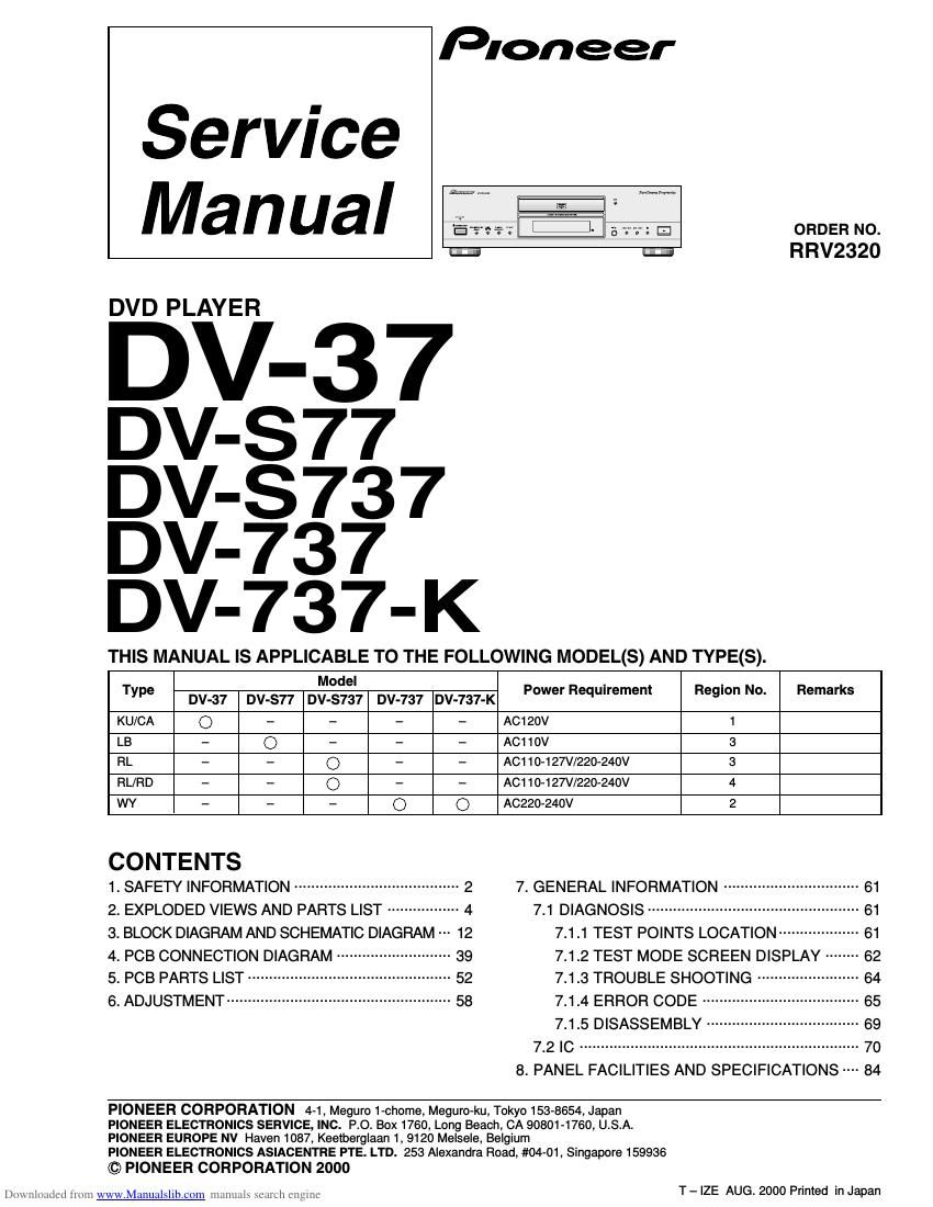 pioneer dv 37 service manual