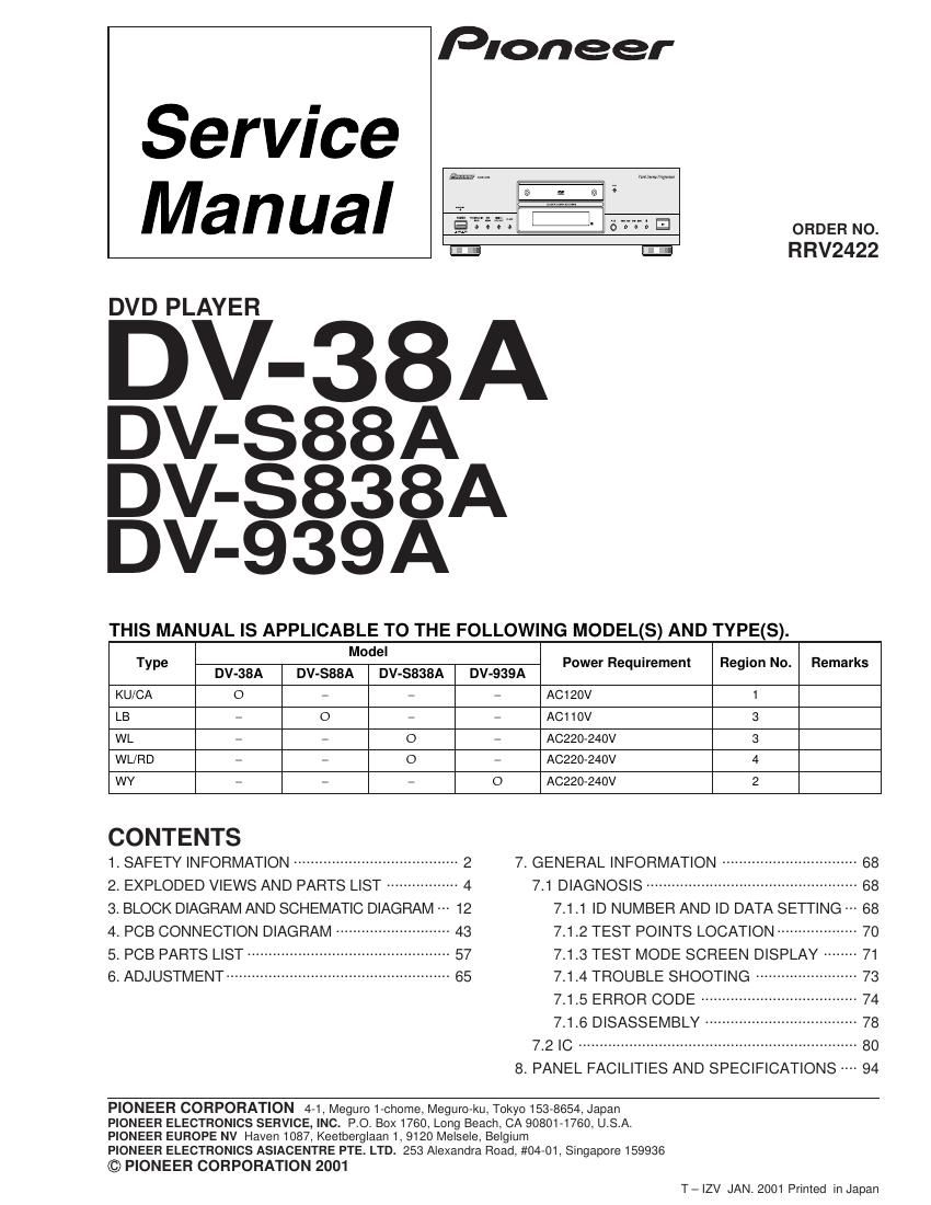 pioneer dv 38 a service manual