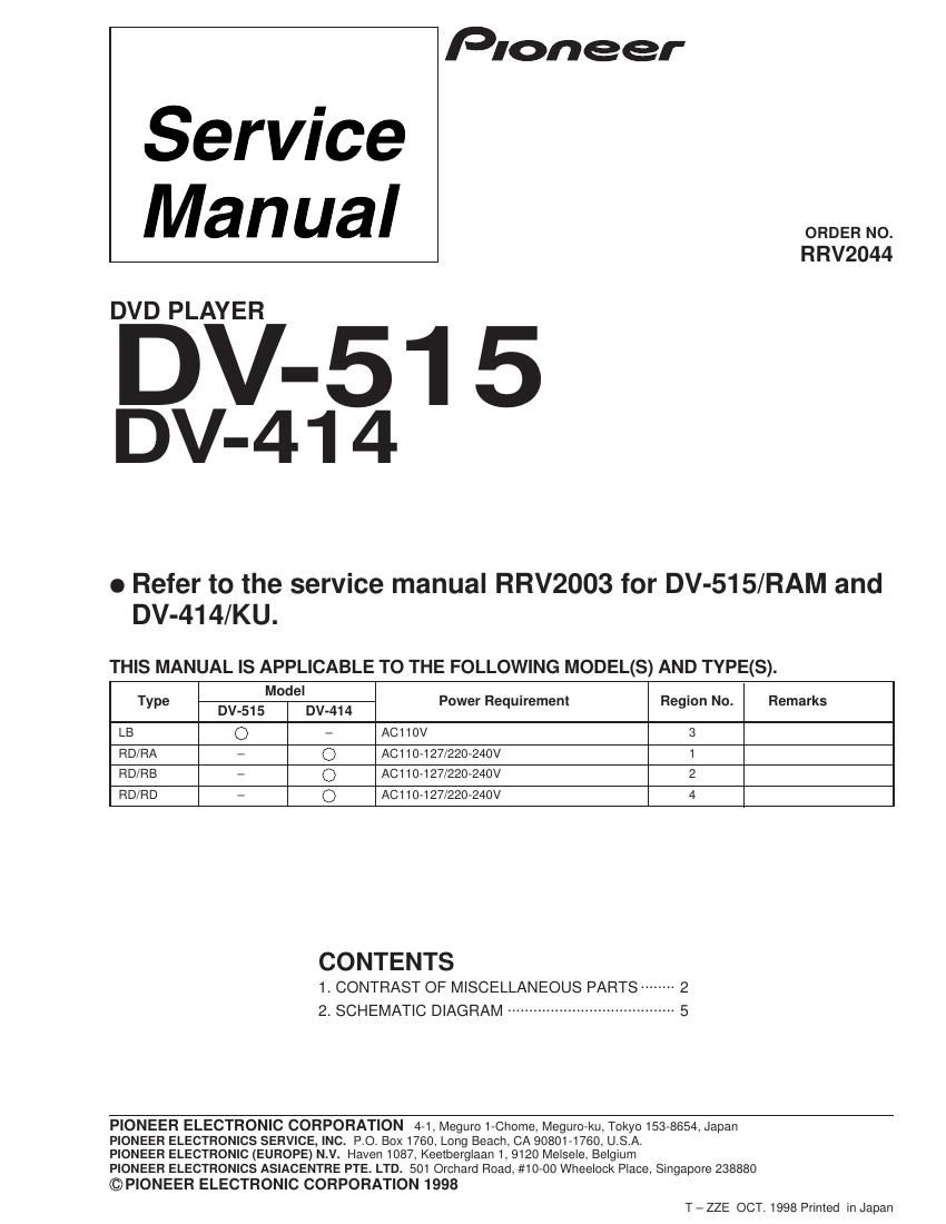 pioneer dv 414 service manual