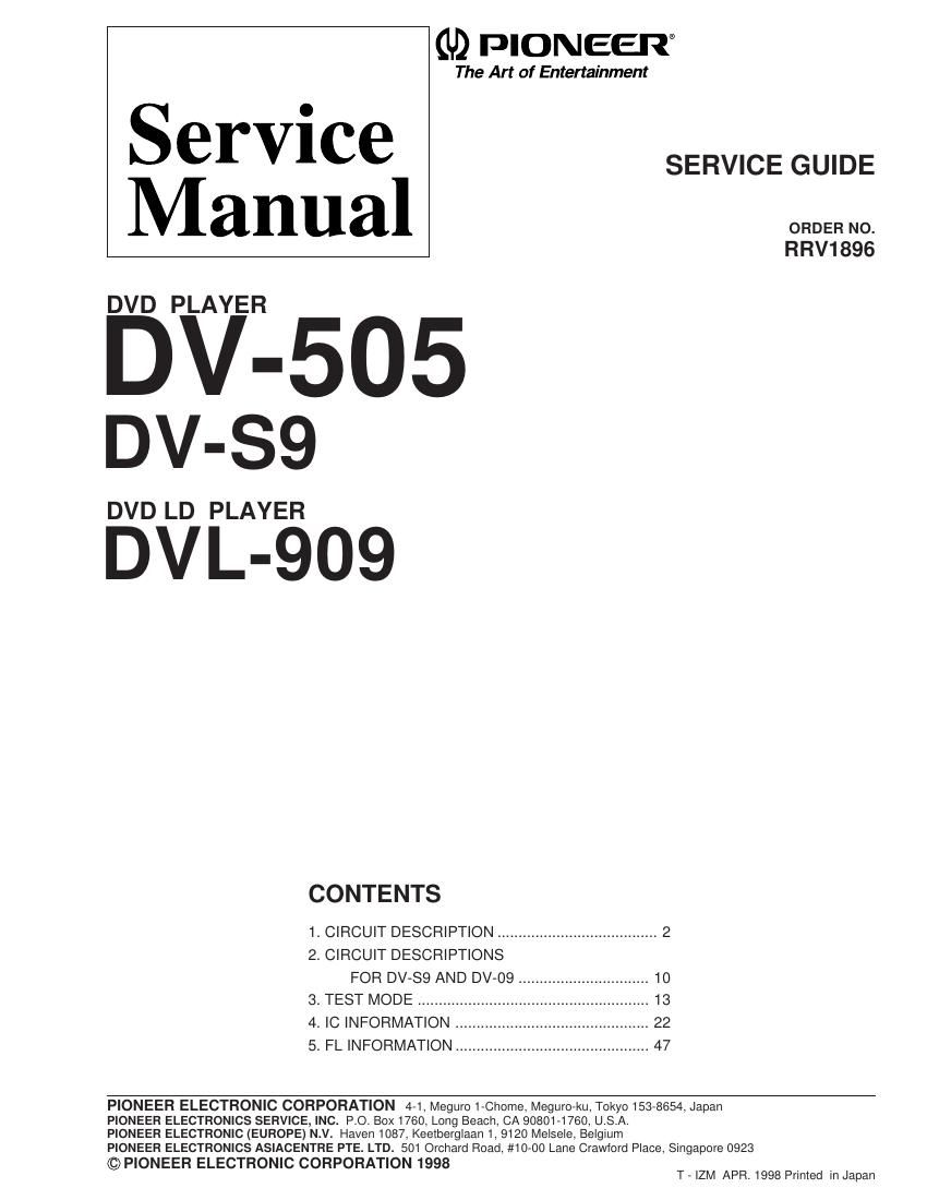 pioneer dv 505 service manual