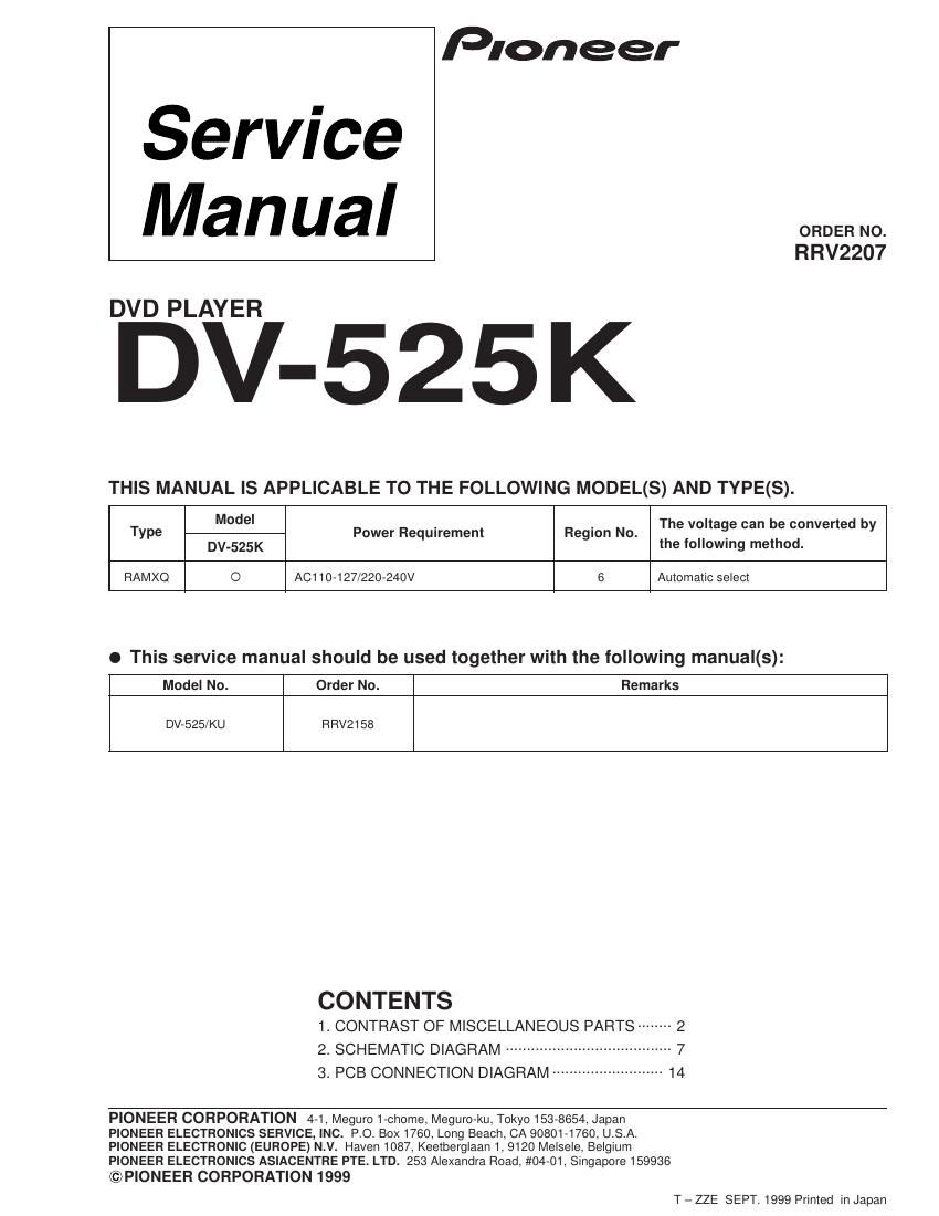 pioneer dv 525K service manual