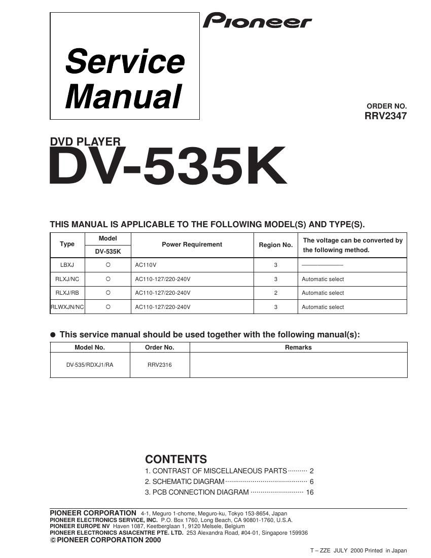 pioneer dv 535 service manual