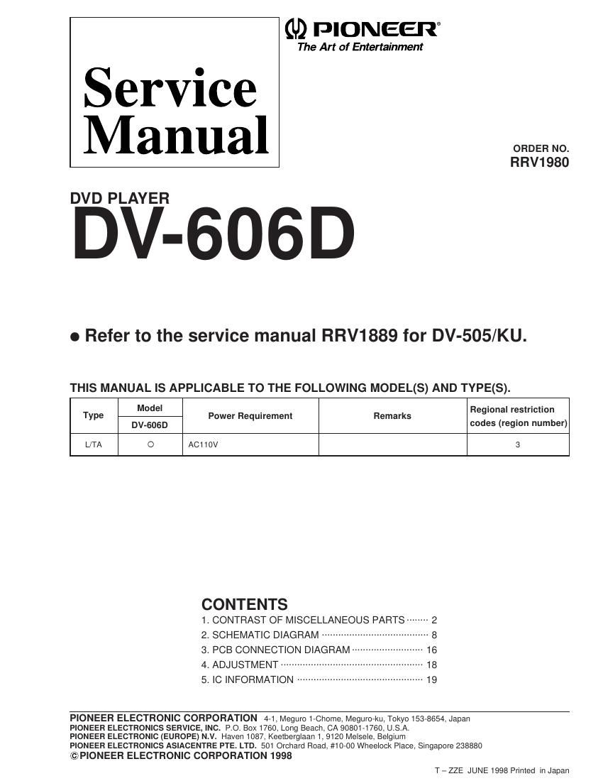pioneer dv 606 d service manual