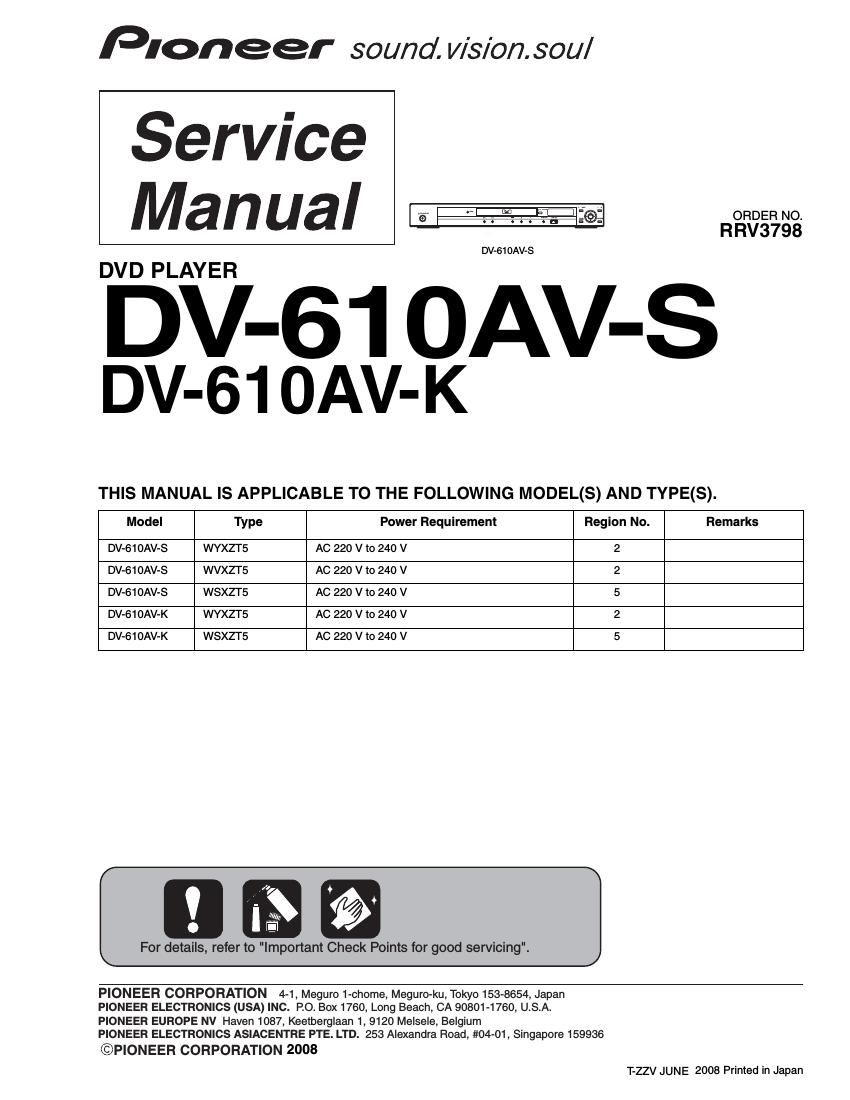 pioneer dv 610 avs service manual