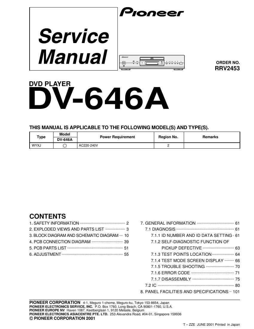 pioneer dv 646 a service manual