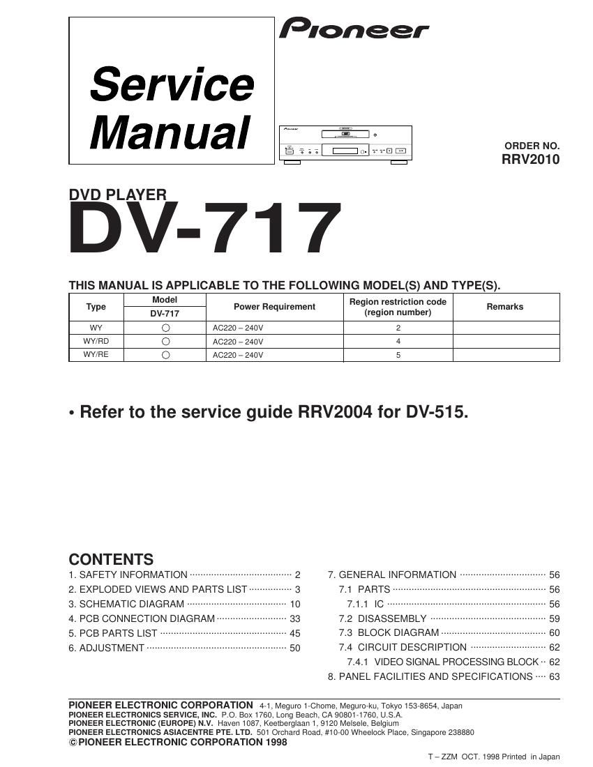 pioneer dv 717 service manual