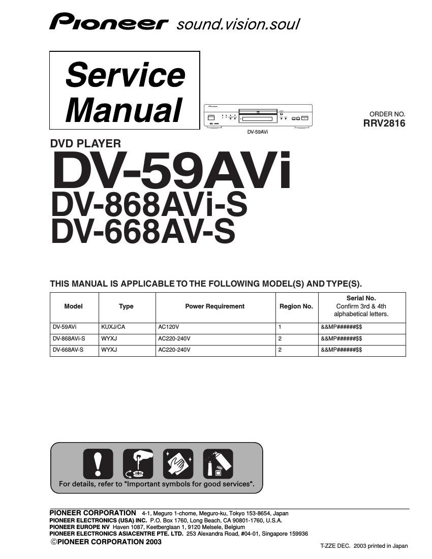 pioneer dv 868 avis service manual