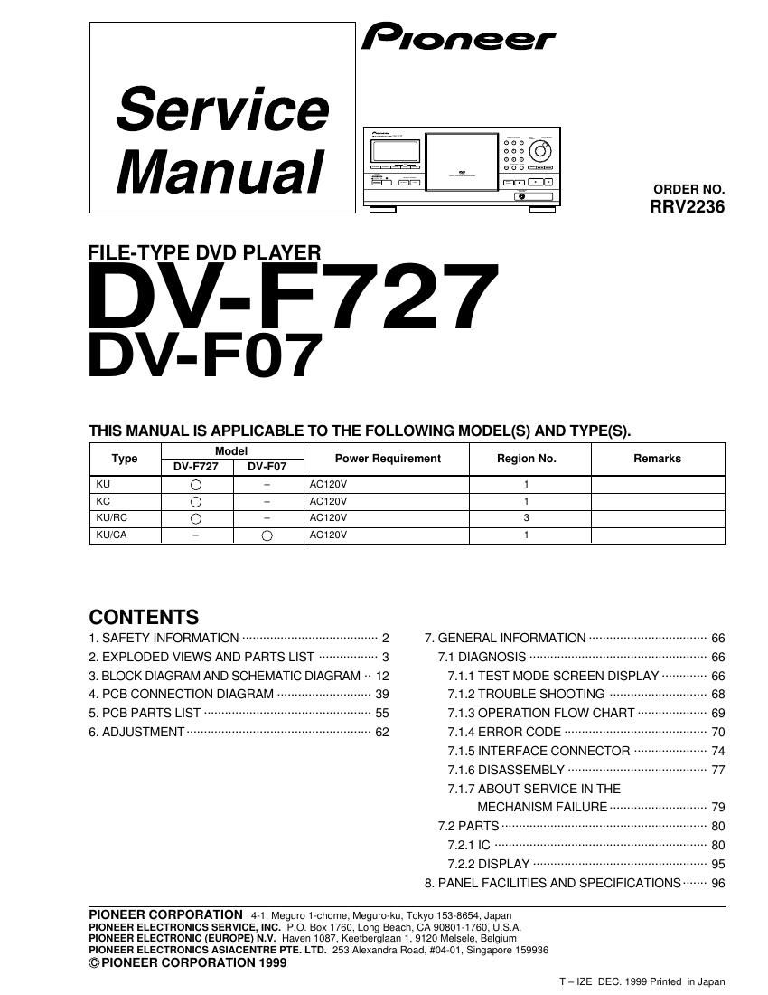 pioneer dvf 727 service manual