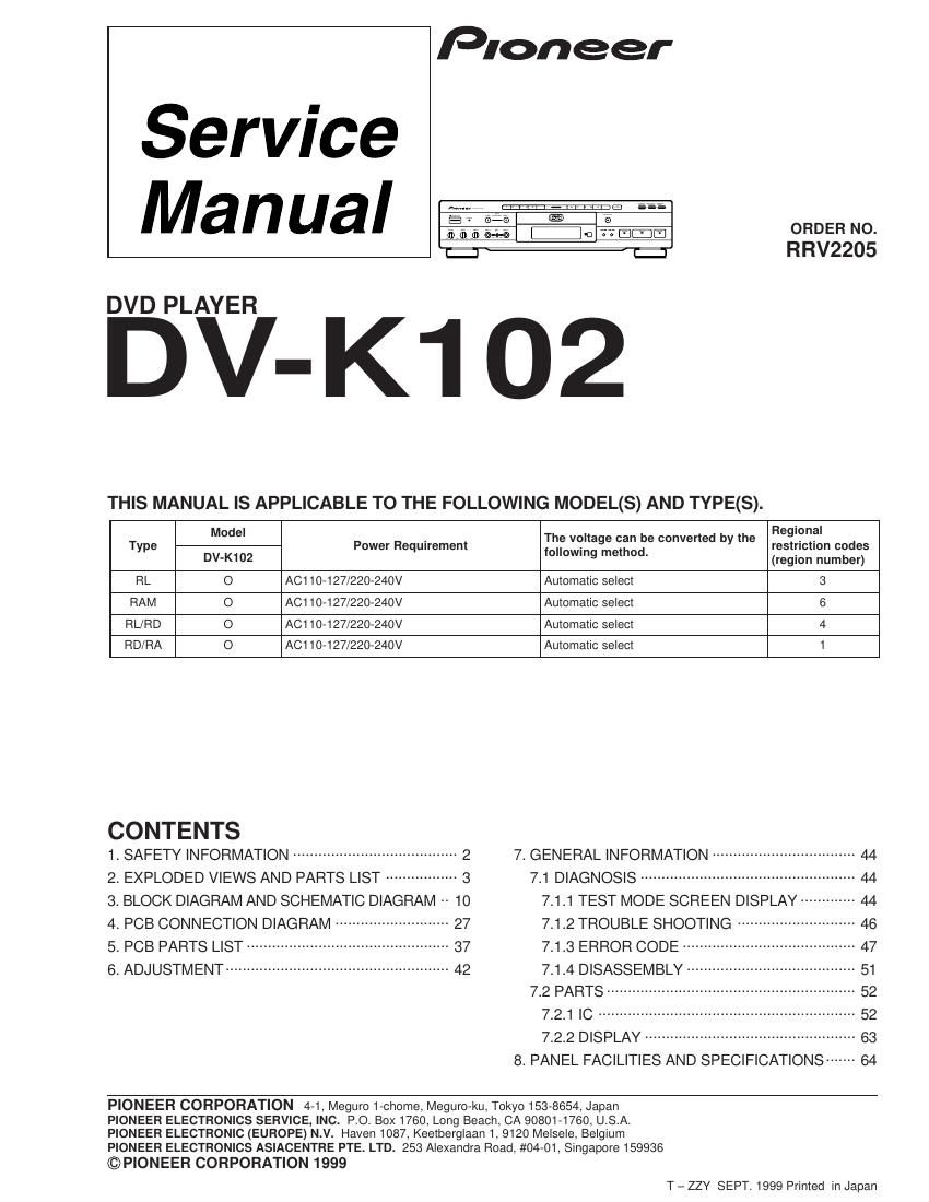 pioneer dvk 102 service manual