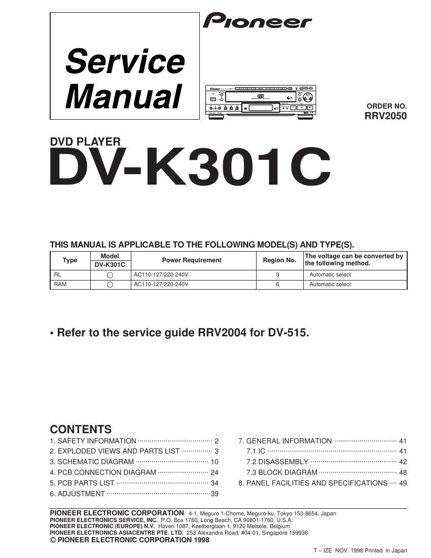 pioneer dvk 301 c service manual