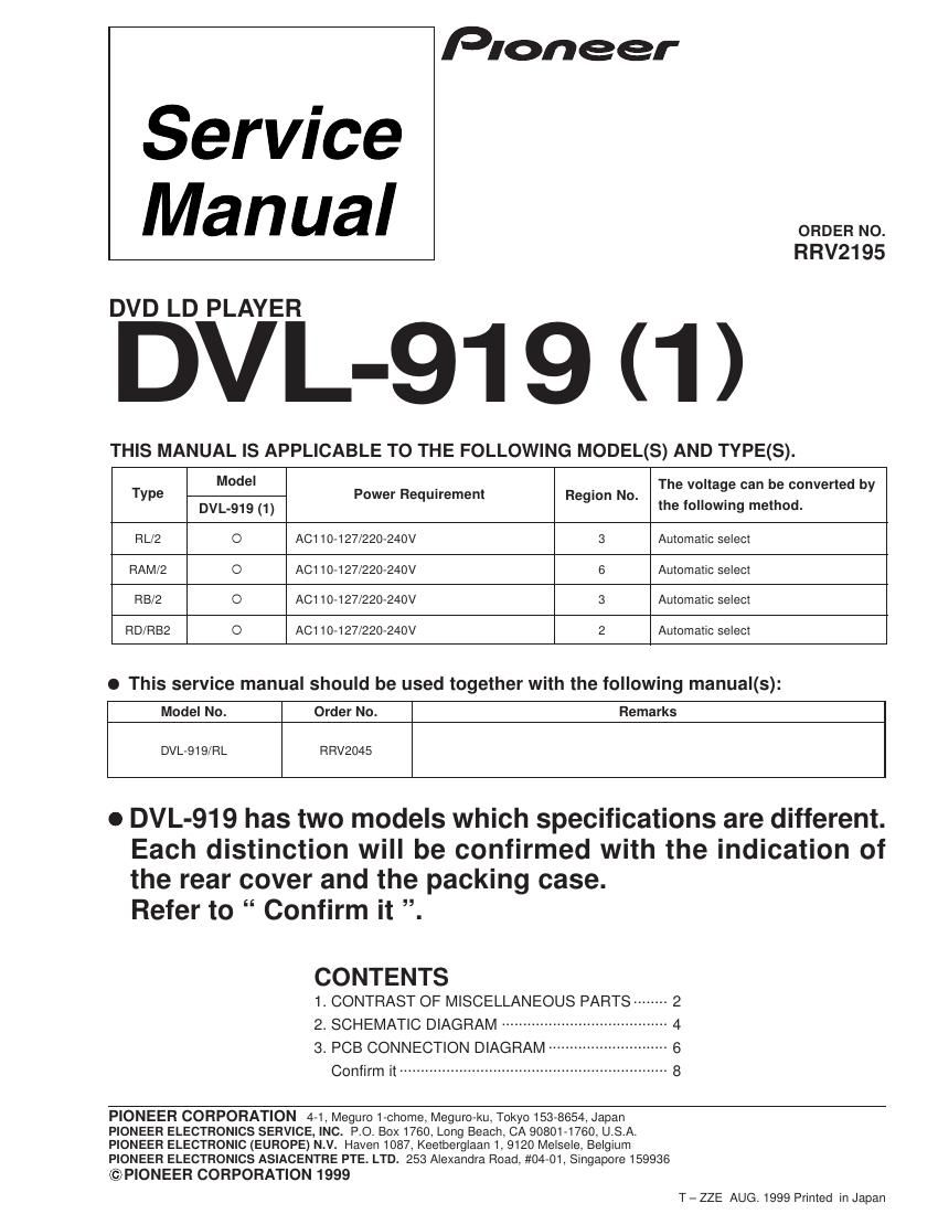 pioneer dvl 919 service manual