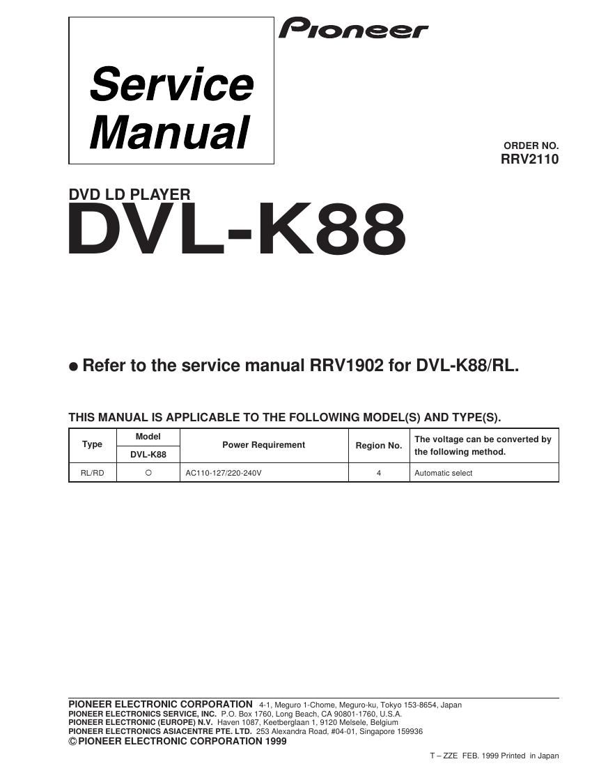 pioneer dvlk 88 service manual