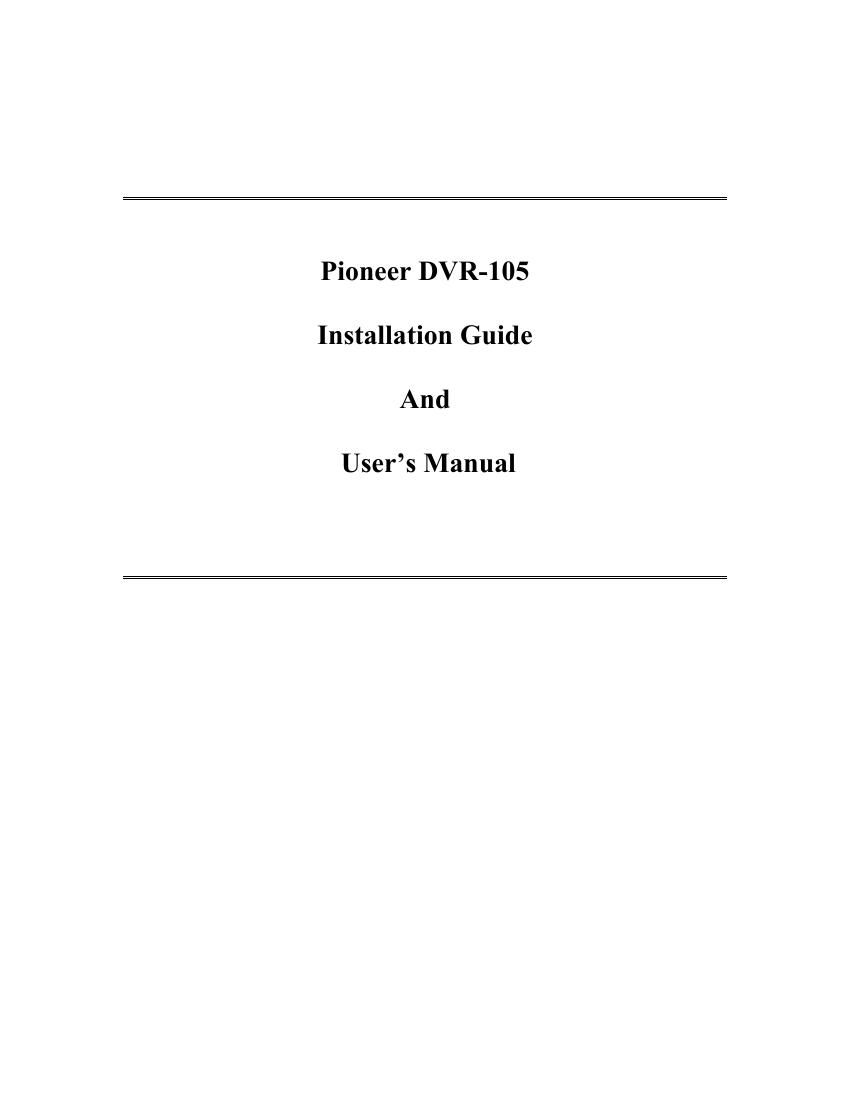 pioneer dvr 105 owners manual