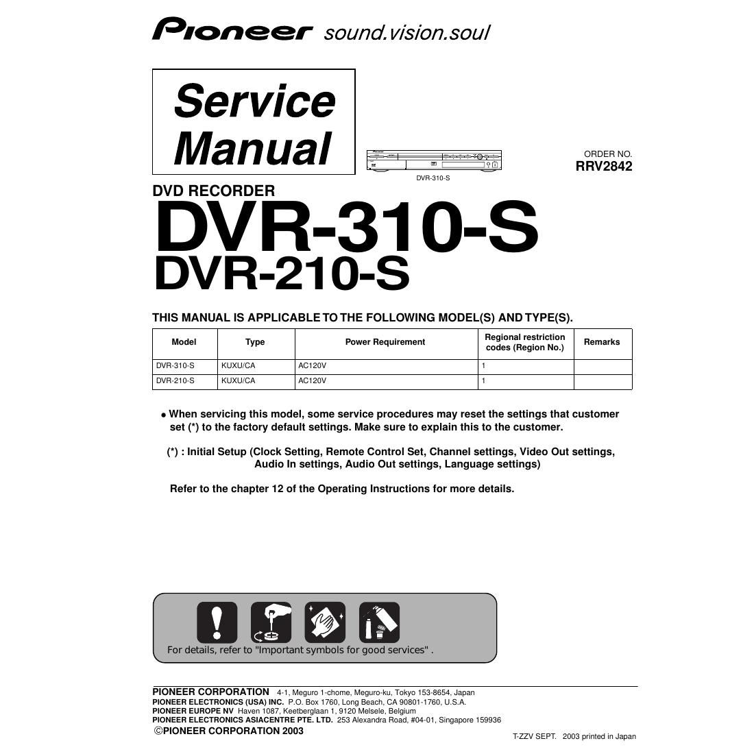 pioneer dvr 210 s service manual