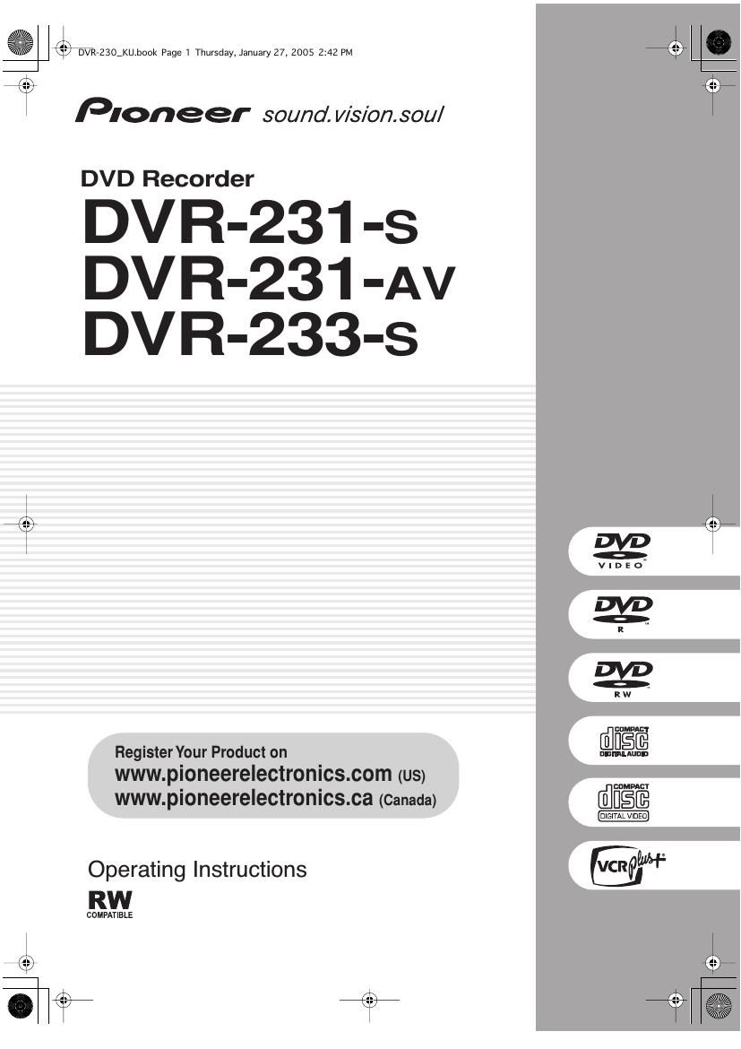 pioneer dvr 233 owners manual