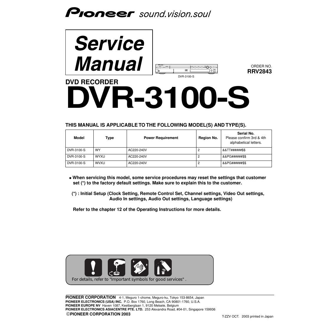 pioneer dvr 3100 s service manual