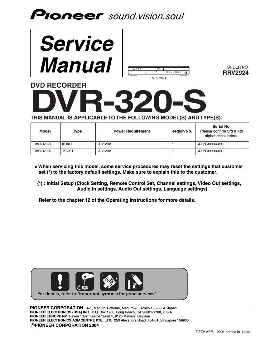 pioneer dvr 320 s service manual