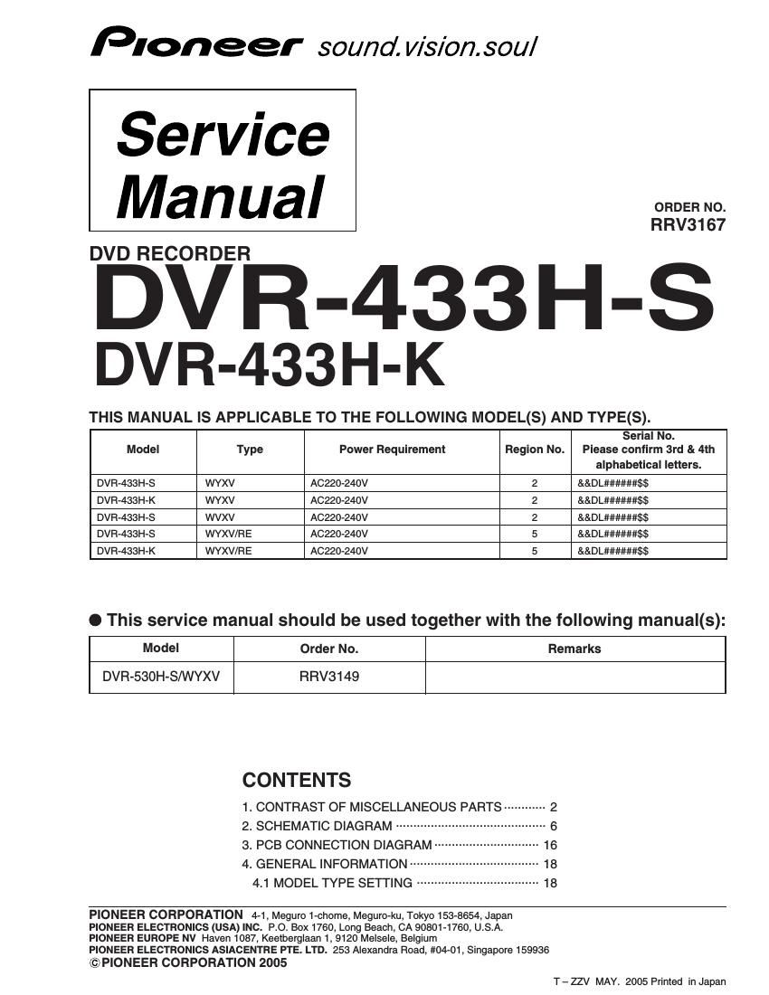 pioneer dvr 433 hk service manual