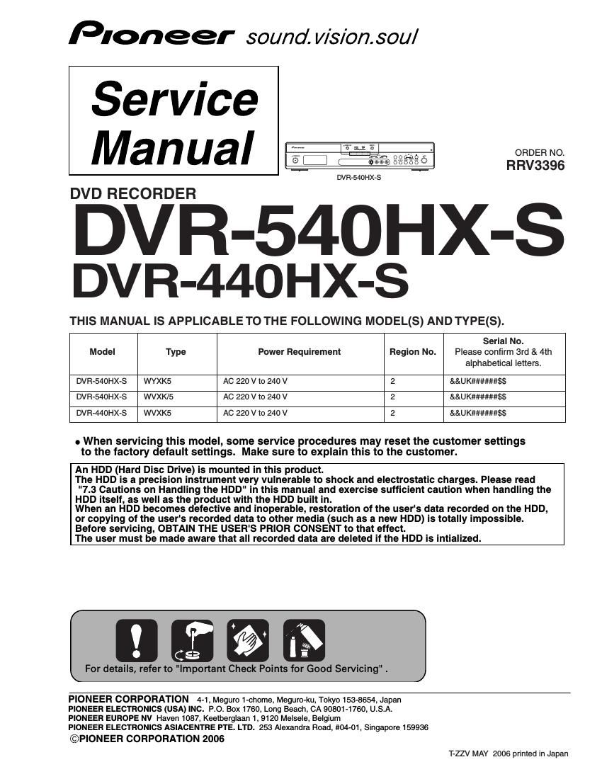 pioneer dvr 440 hxs service manual