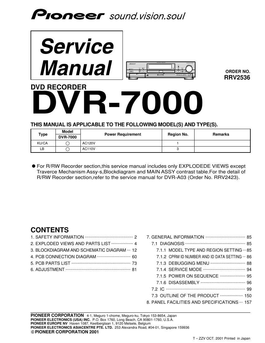 pioneer dvr 7000 service manual