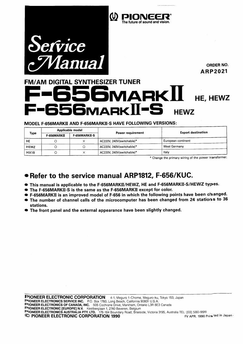pioneer f 656 mk2 service manual