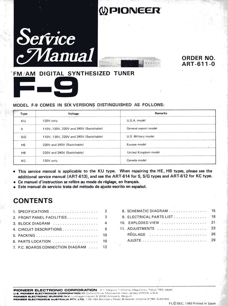 pioneer f 9 service manual