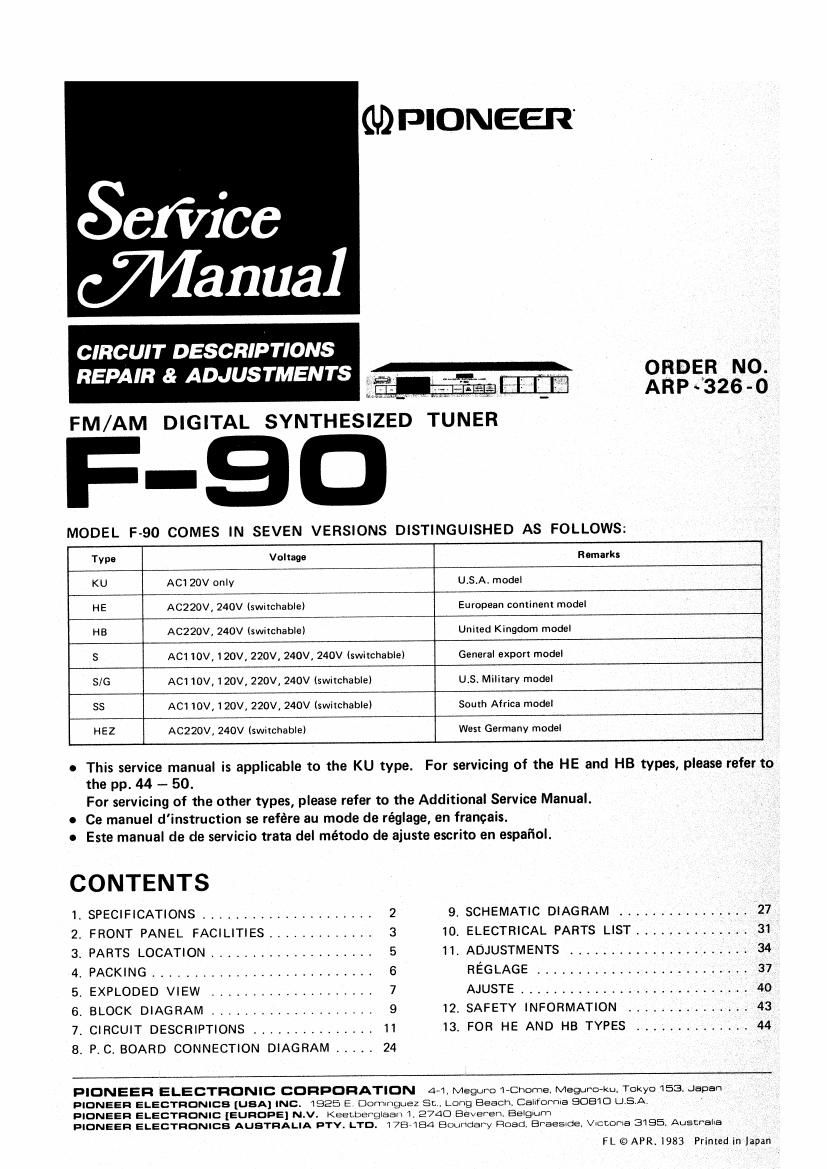 pioneer f 90 service manual
