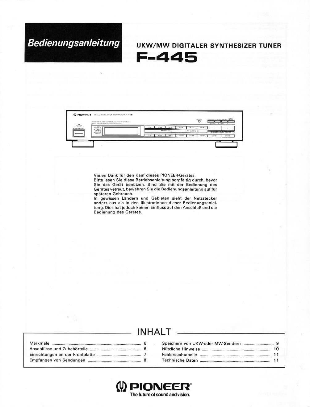 pioneer f 445 bedienungsanleitung
