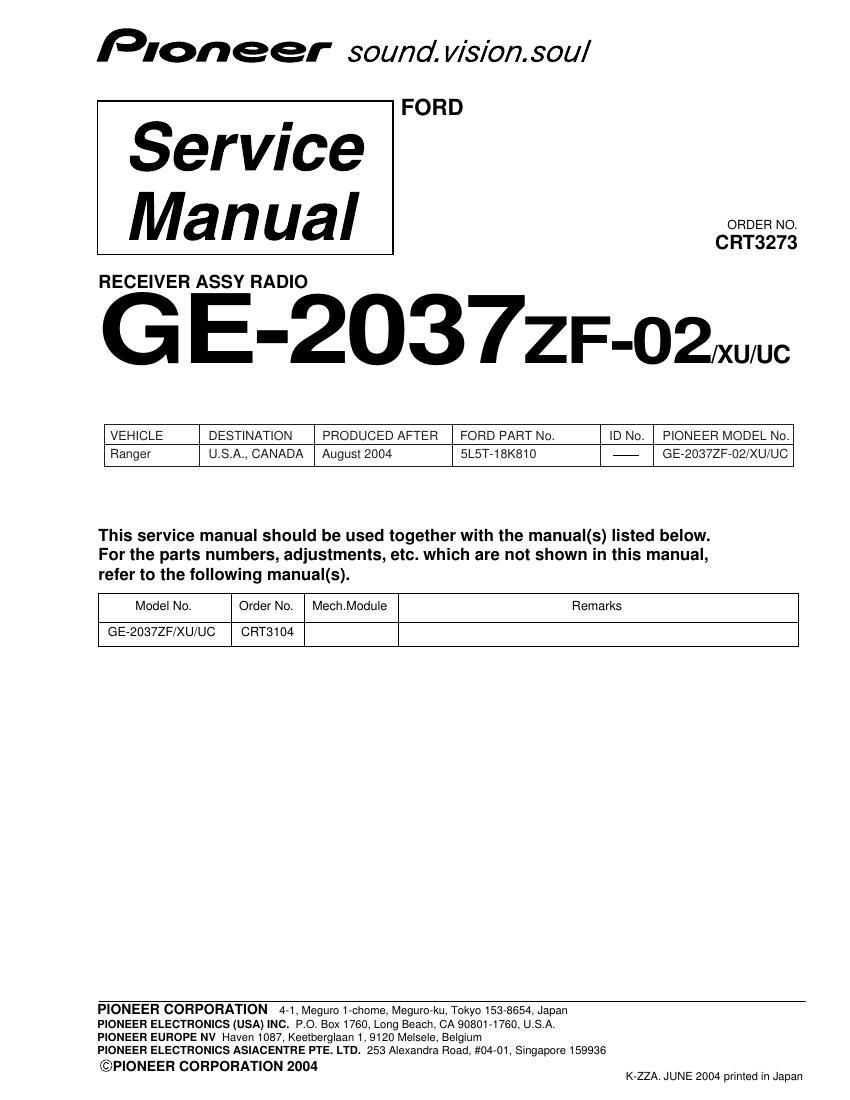 pioneer ge 2037 zf 02 service manual