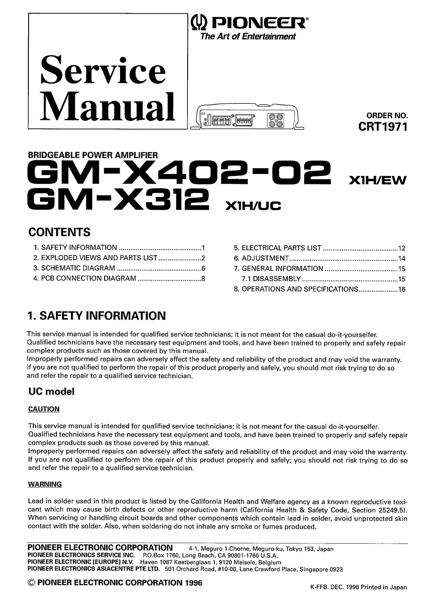 pioneer gmx 402 service manual
