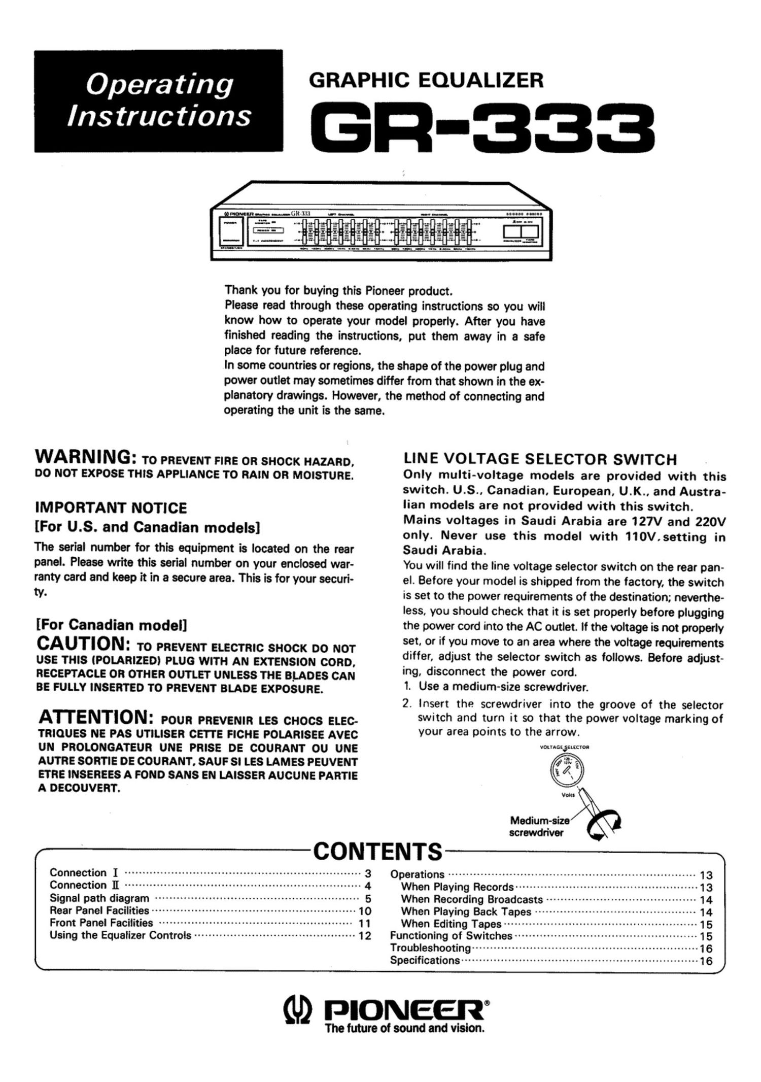 pioneer gr 333 owners manual