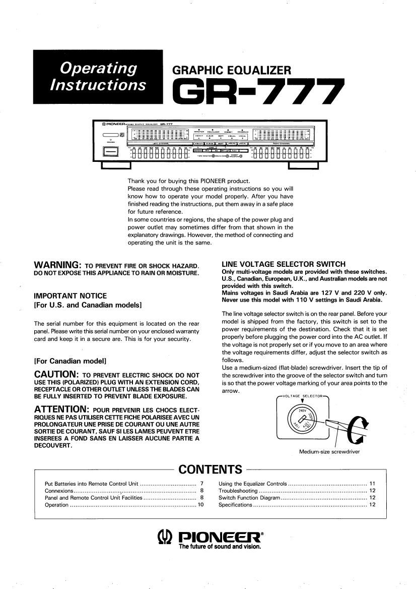 pioneer gr 777 owners manual