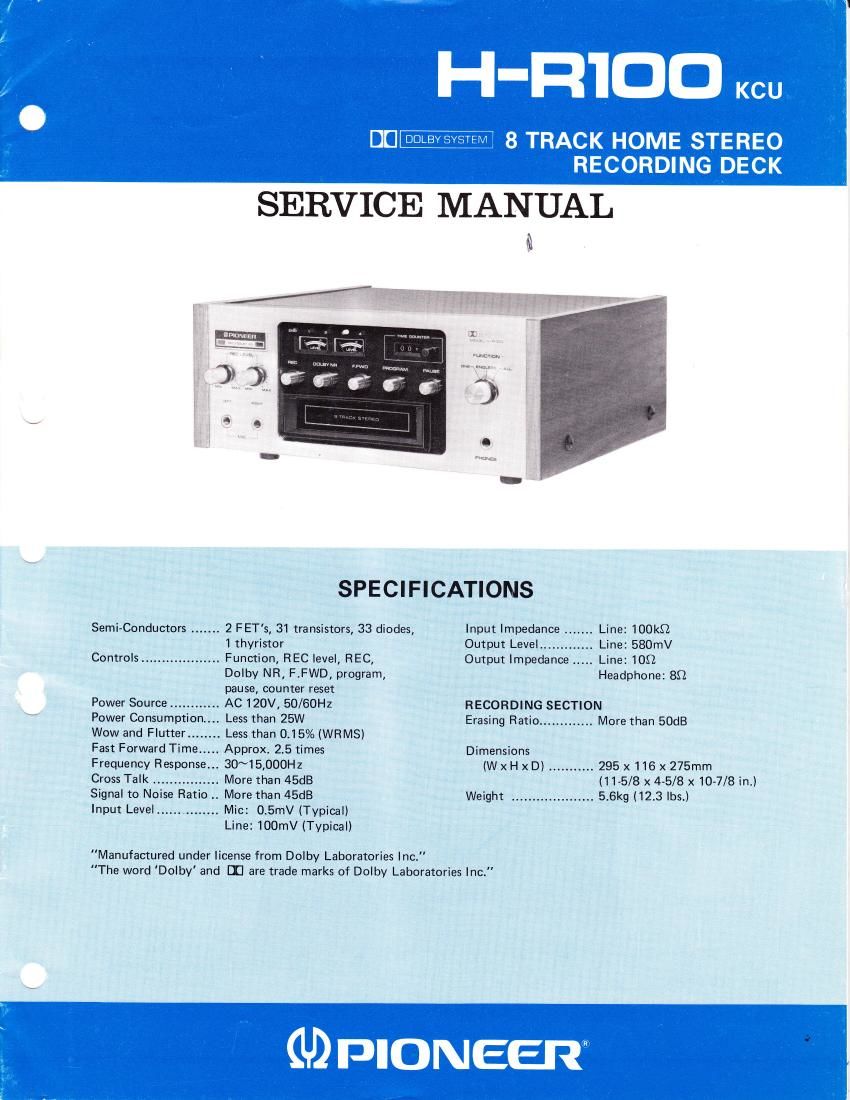 pioneer h r100 service manual