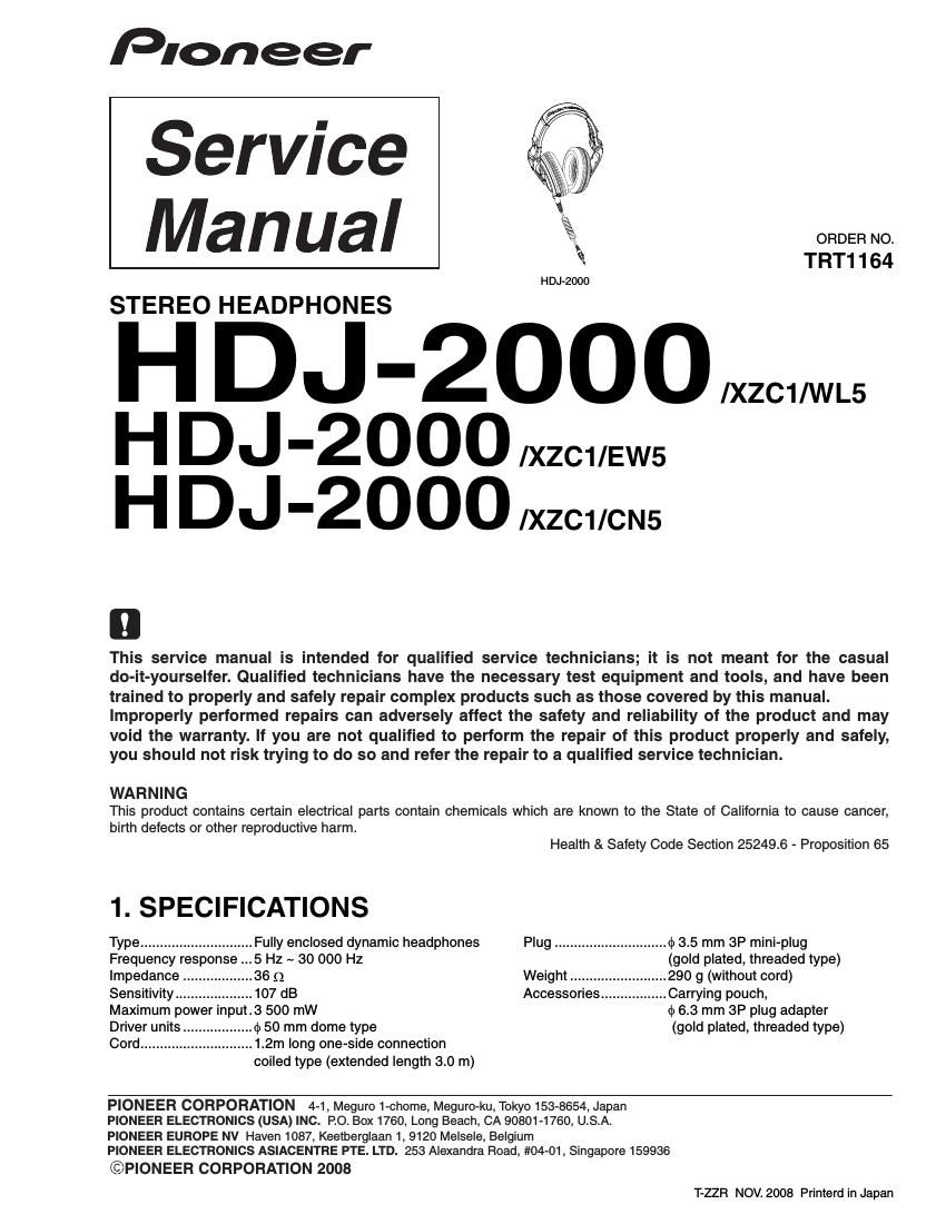 pioneer hdj 2000 service manual