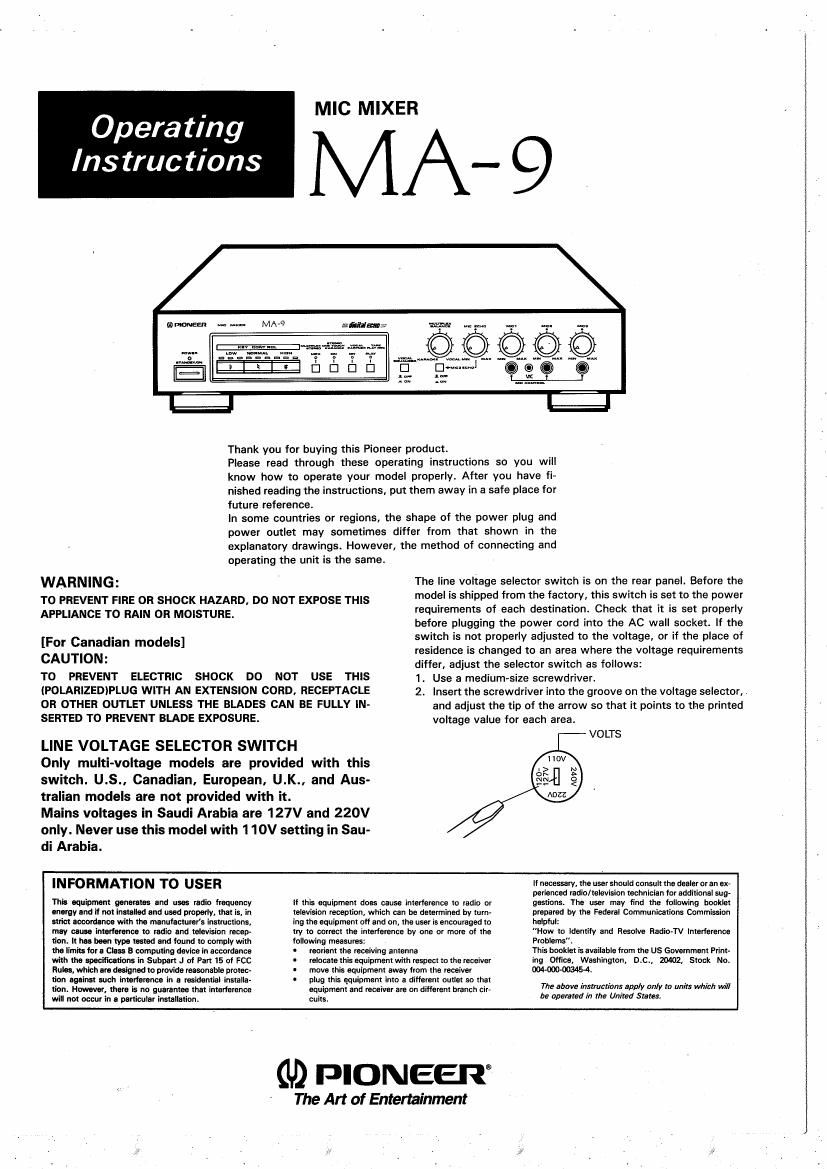 pioneer ma 9 owners manual