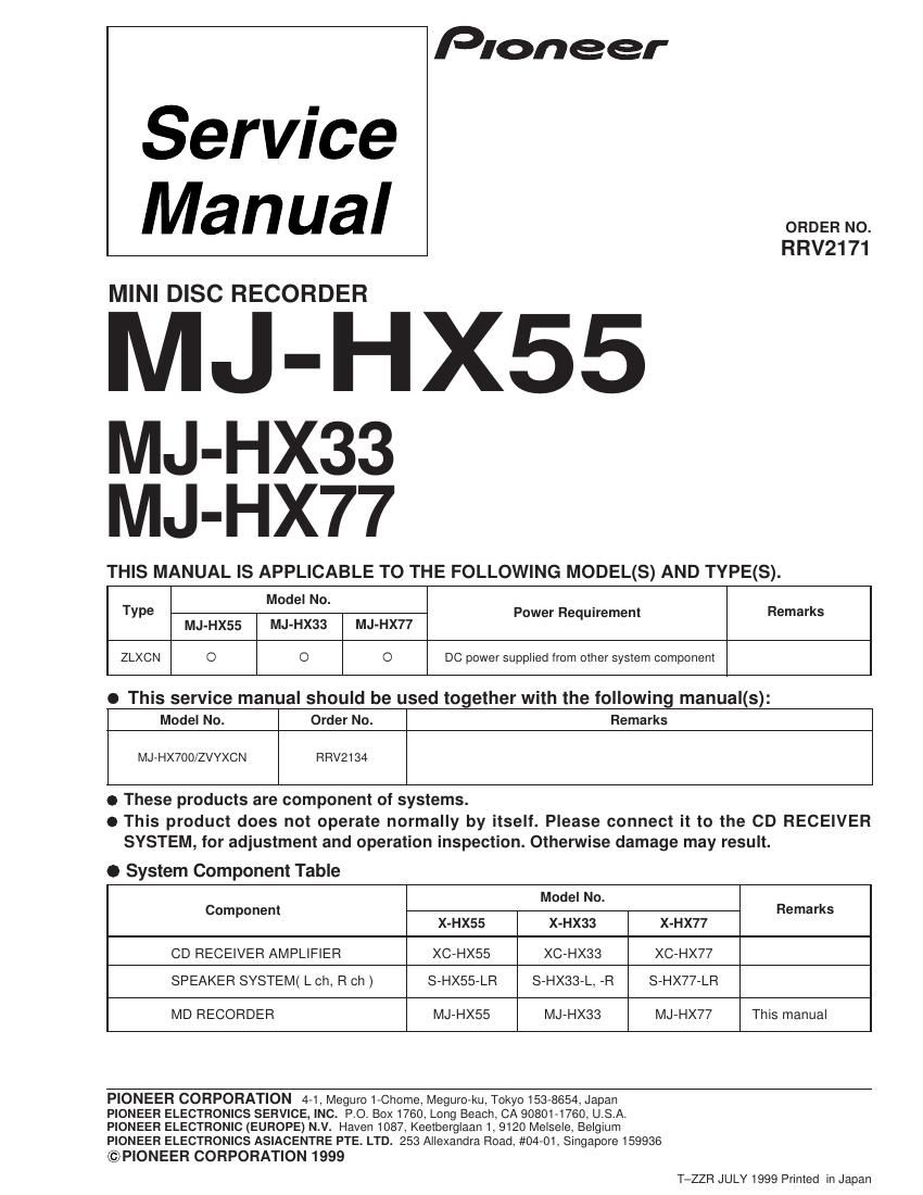 pioneer mjhx 77 service manual