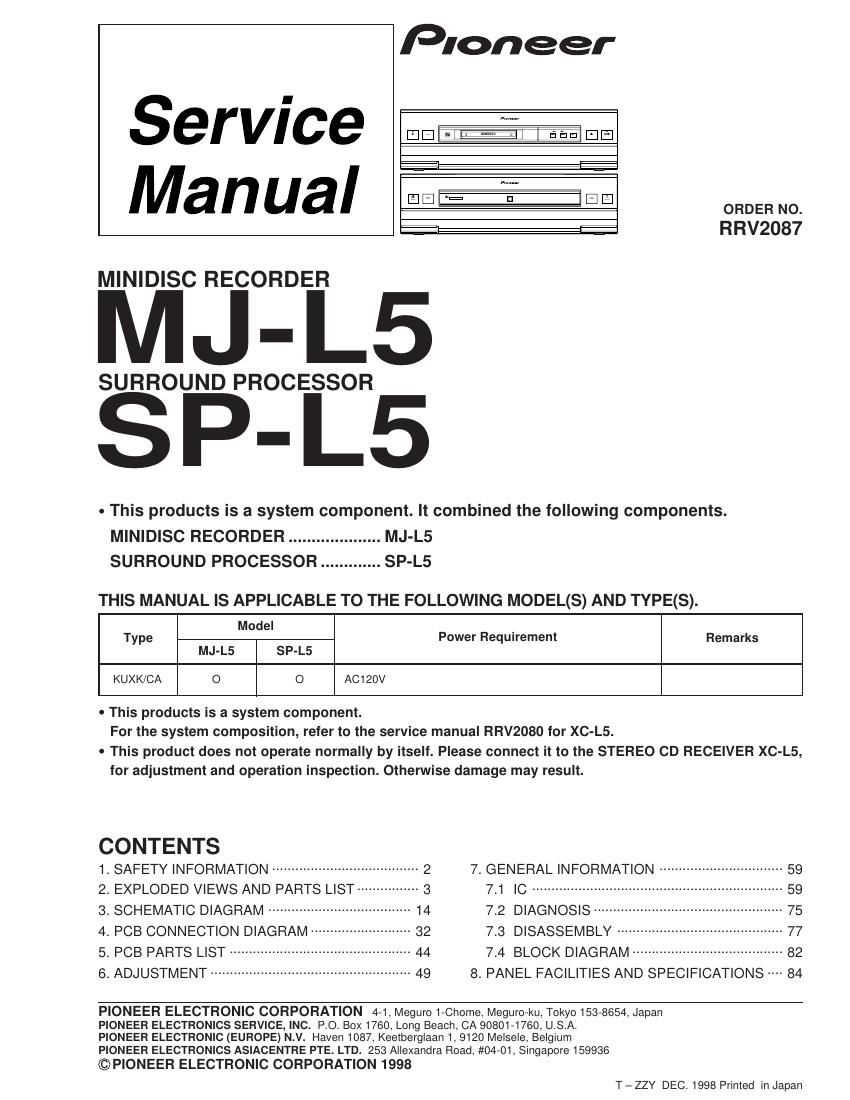 pioneer mjl 5 service manual