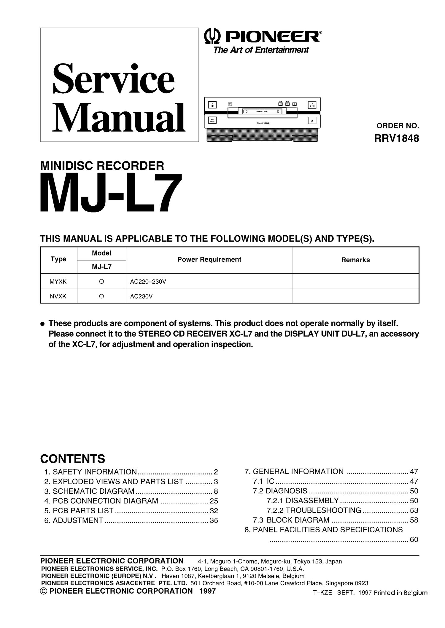 pioneer mjl 7 service manual