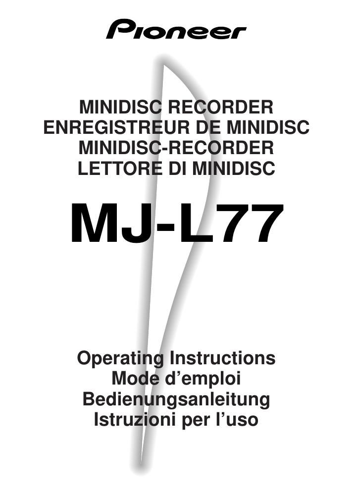 pioneer mjl 77 owners manual