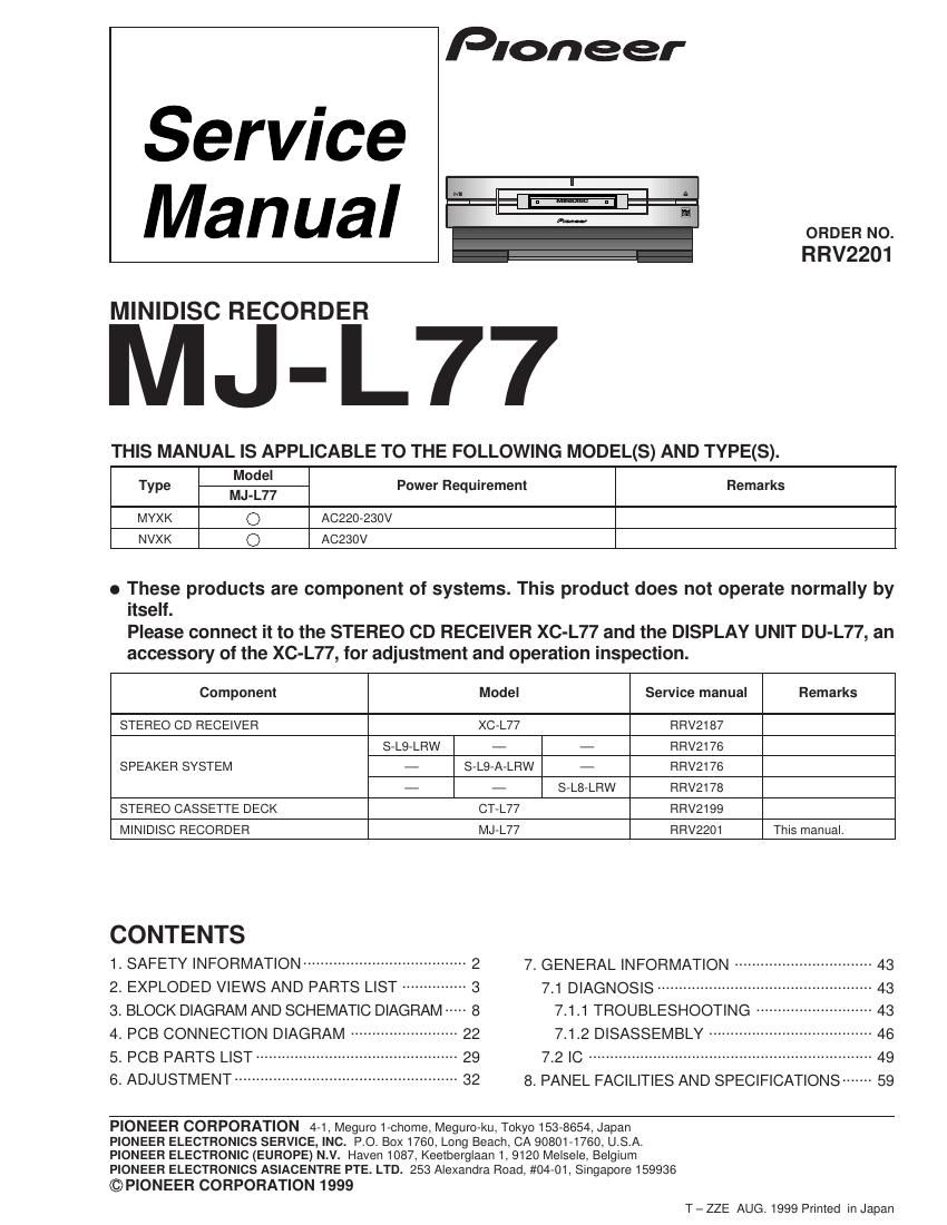 pioneer mjl 77 service manual